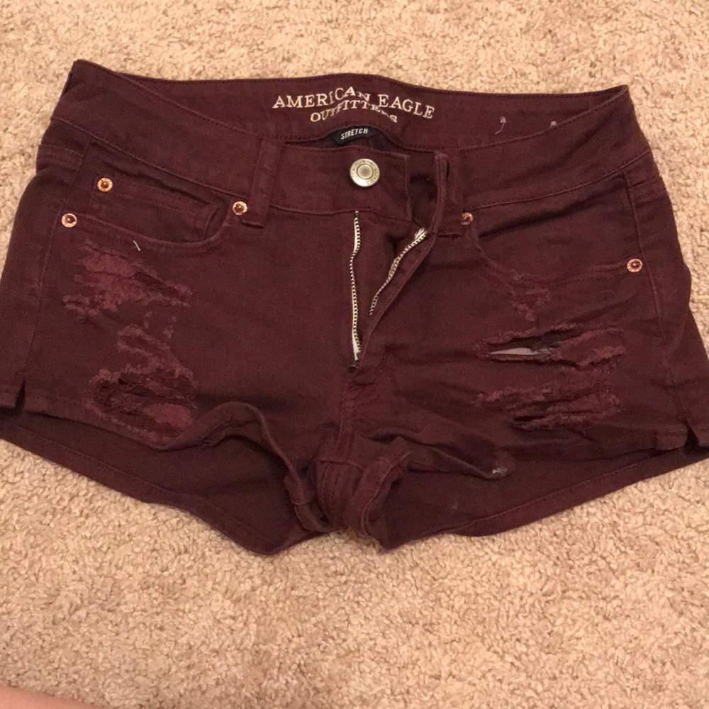 American Eagle Maroon High Rise Shorts